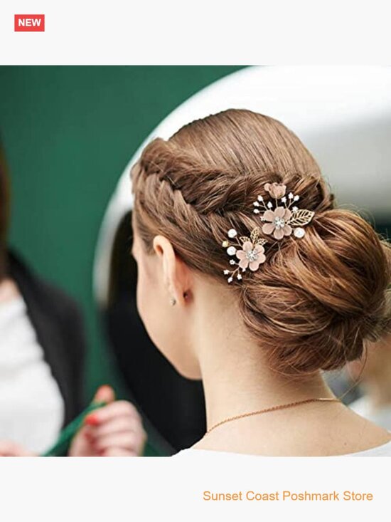 20 Pack Flower Hair Side Combs Pins Set Handmade Alloy Rhinestones Pearl Twist